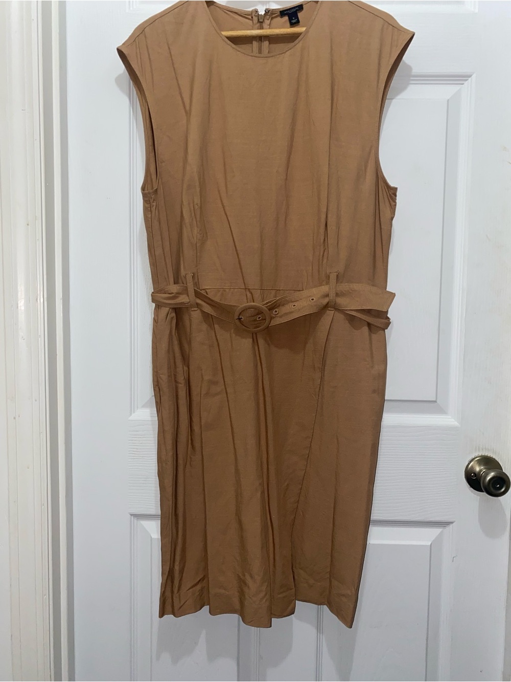 Ann Taylor Factory Carmel Tan BrownSleeveless Scoop-Neck Belted Dress